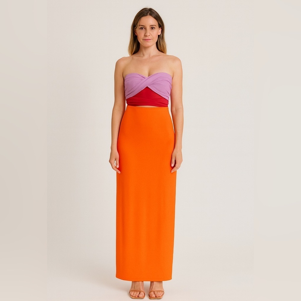 Micas Strapless Bodycon Maxi Dress Criss Cross Cut Out Summer Vacation S